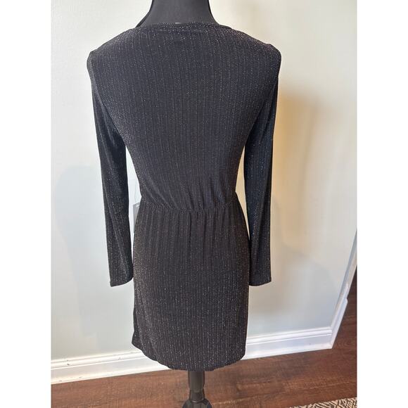 ModCloth Shimmer Metallic On Show Faux Wrap Dress Black Women's XS NWT - Picture 3 of 10